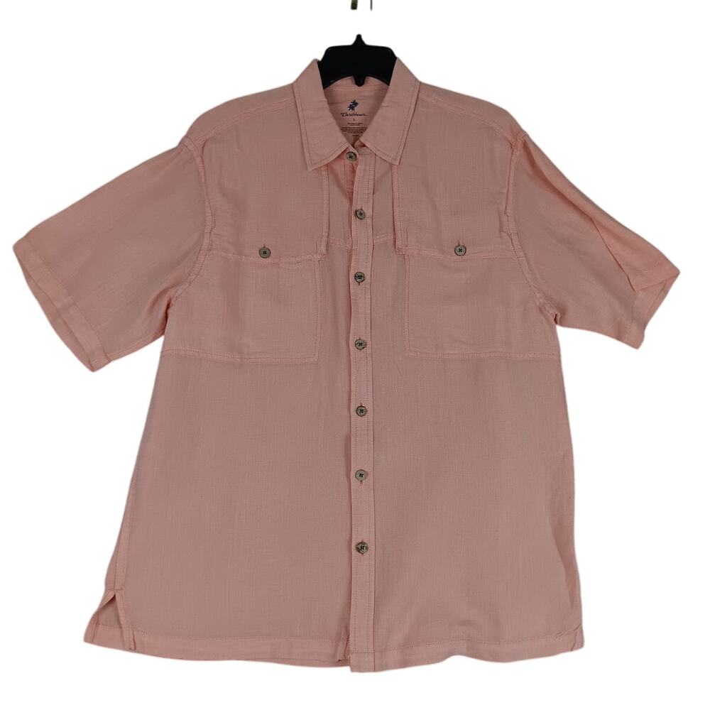 Caribbean Shirt Mens Large Orangesicle Linen/Rayon Blend Beach Tropical Vacation